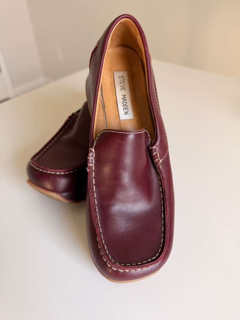 Vintage Y2K Steve Madden Burgundy Leather Loafers with Contrast Stitching 7.5 - Picture 14 of 16